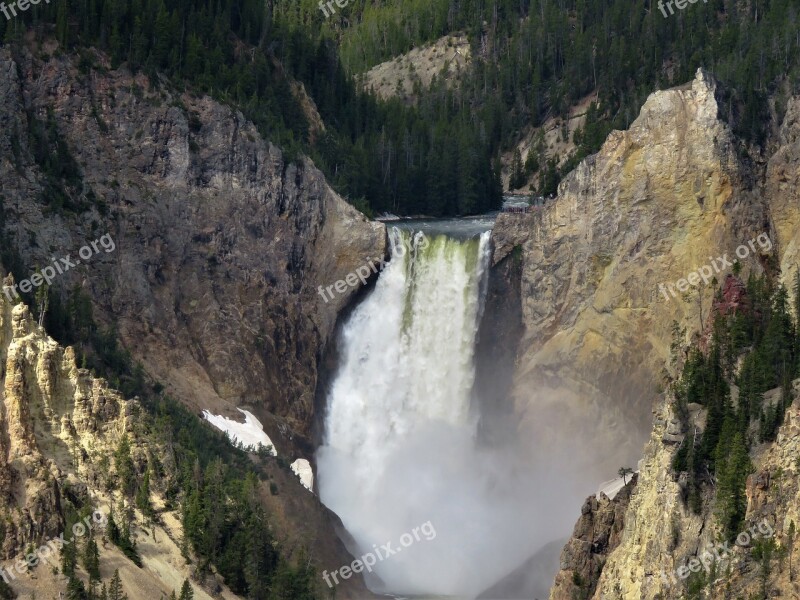 Water Fall Wyoming Yellowstone Hiking Landscape