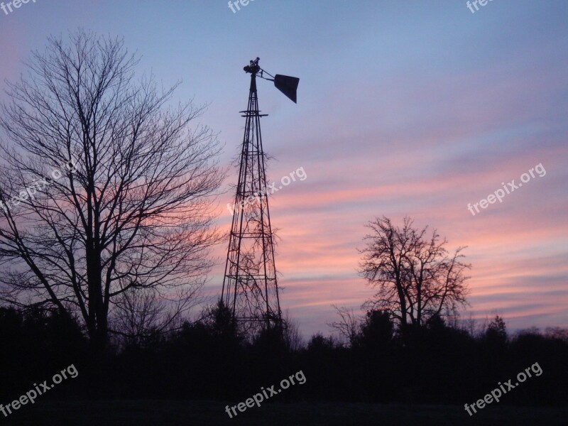 Windmill Sunrise Sky Rural Sunrise Landscape