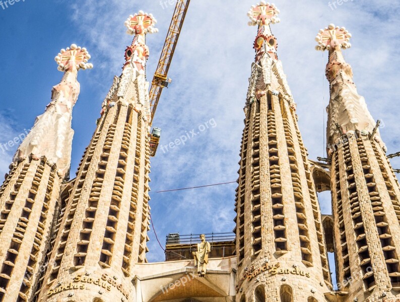 Sagrada Familia Cathedral Steeple Church Religion Barcelona