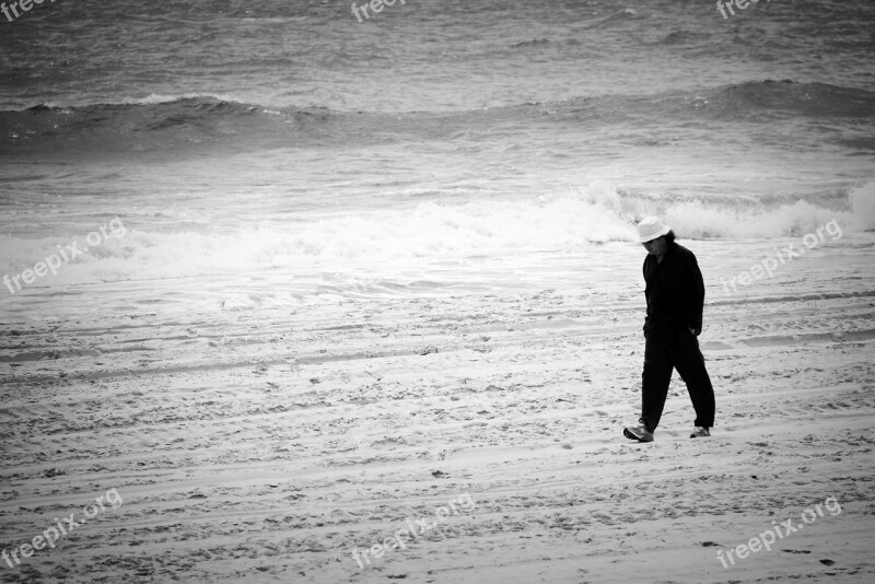 Beach Solitary Grey Black And White Sand