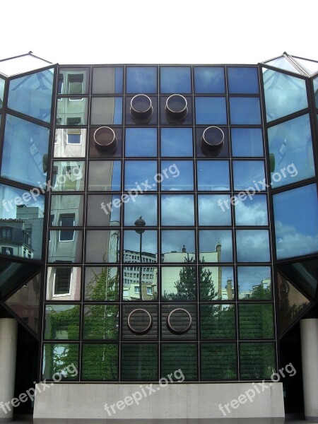 Reflection Mirror Building Clouds Trees