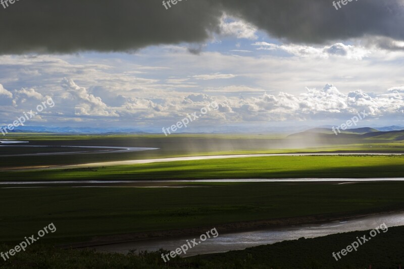 River Grassland Prairie Landscape Nature