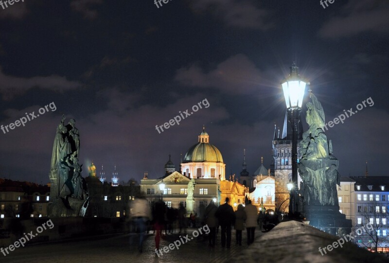 Prague Night Bridge History Light