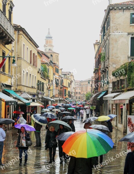 Venice Umbrellas It Rains People Via