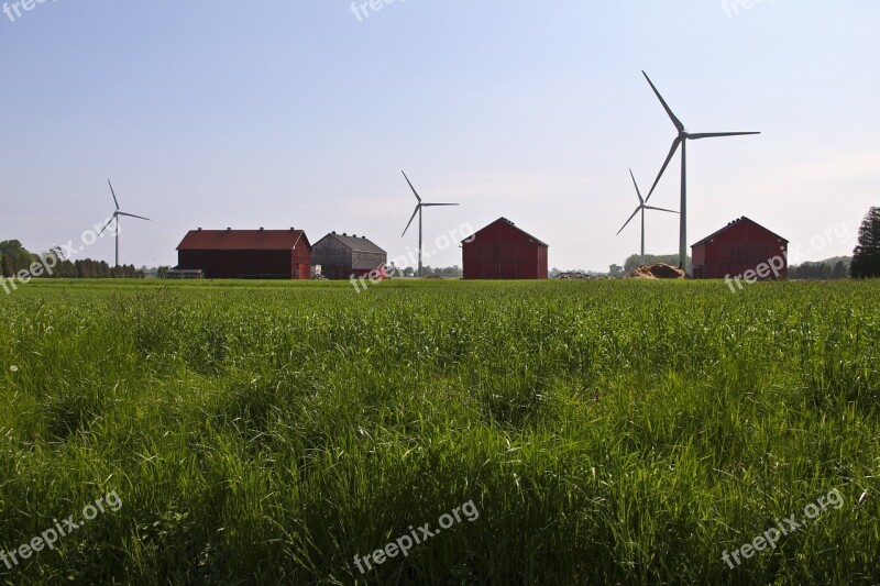 Grass Windmills Landscape Wind Sky