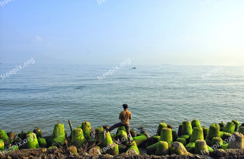 Me Fishing Java Sea Man Indonesian Semarang