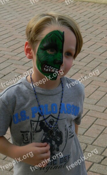 Kids Boy Face Painting Playing Childhood