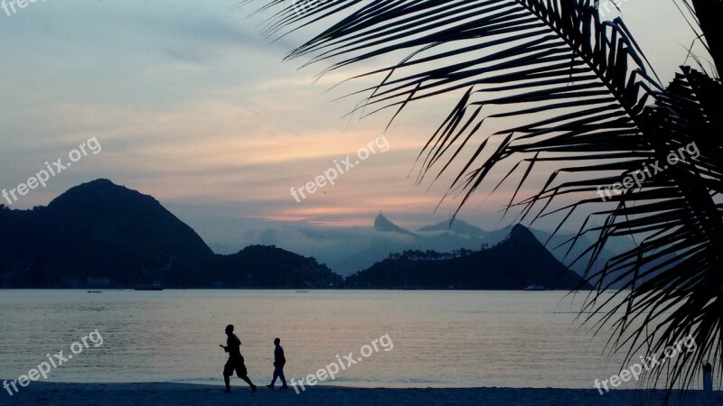 Beach Sunset Jogging Exercise Silhouettes