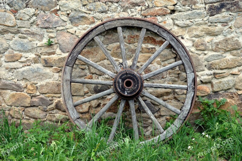 Stone Wall Cartwheel Wooden Wheel Wall Free Photos