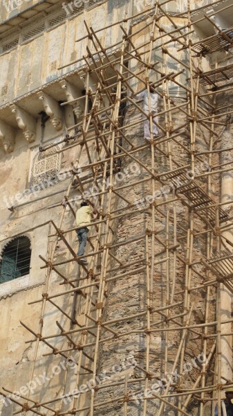 Scaffolding Bamboo Work Reconstruction Building