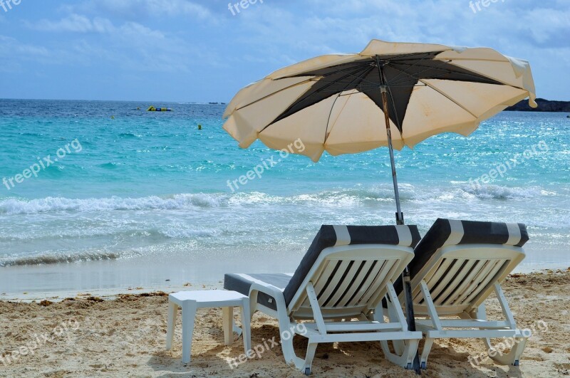 Deck Chair Beach Sea Sky Blue