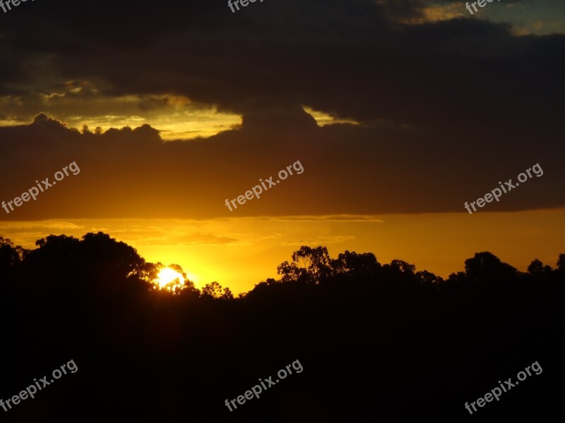 Sunset Gold End Of The Day Clouds Peace