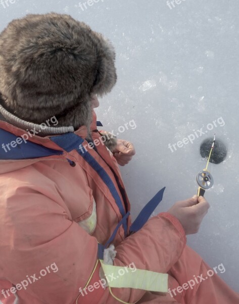 Fishing Ice Fishing Man Nature Ice