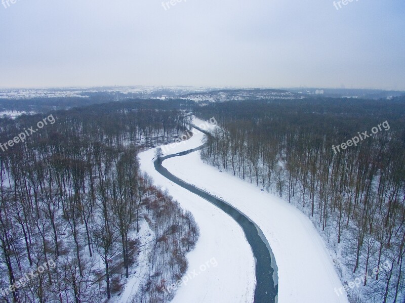 Leipzig Auensee River Winter Snow