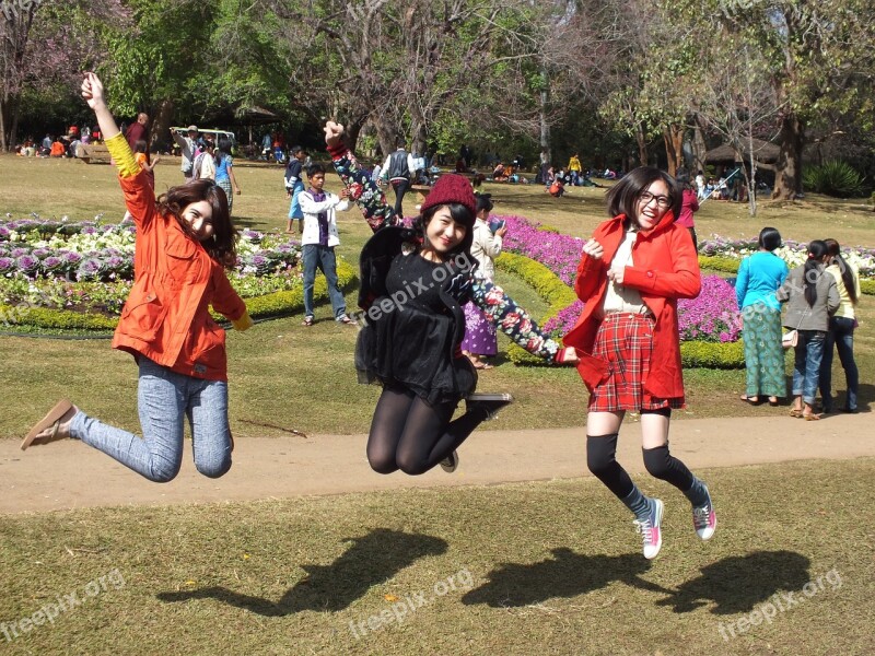 Girls Young Jump Fun Mid-air