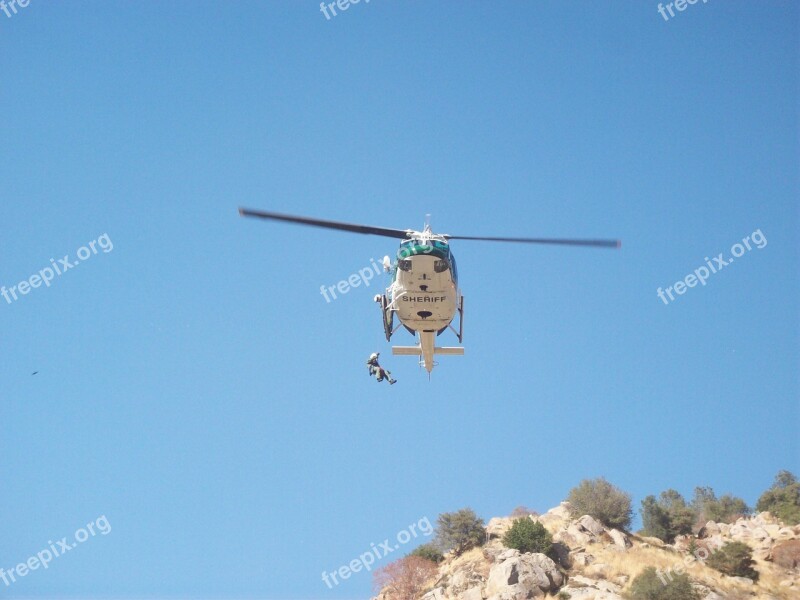 Helicopter Man Rescue Blue Sky Fly