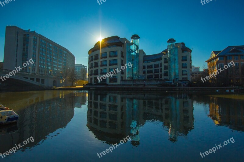 Building Sunset Reflexion Reflection In Water England