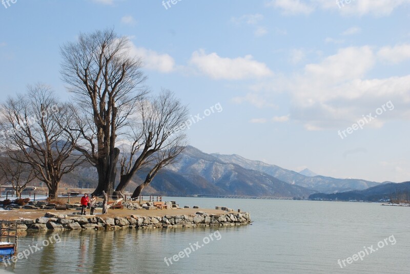 Two Water Head Korea Winter Landscape A River