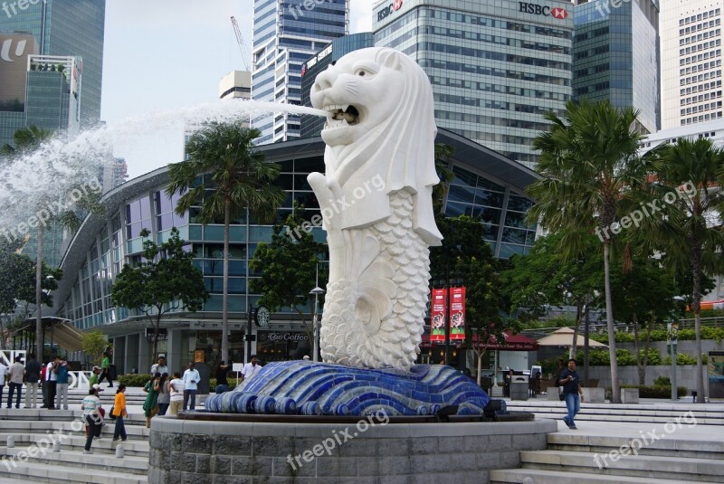 Merlion Statue Singapore Architecture Symbol Fountain