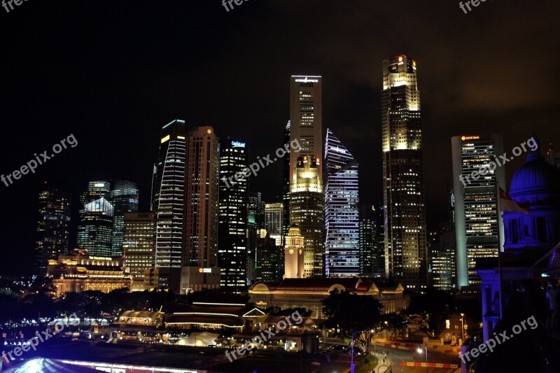 Singapore Night Downtown Architecture City