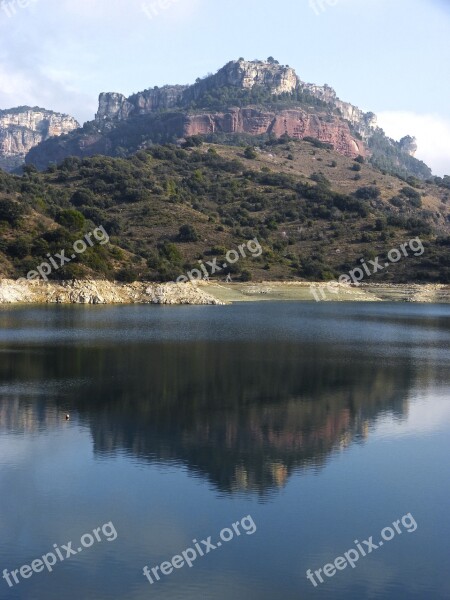 Mountain Lake Reflection Water Siurana