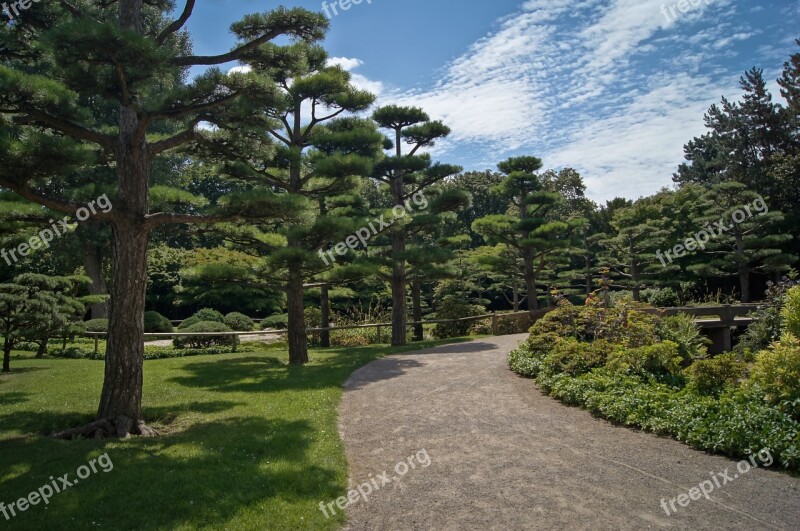 Japanese Garden Trees Rest Away Background Image