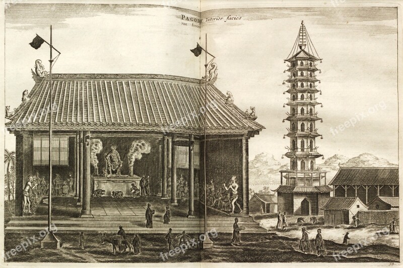 Pagoda 1693 Burning Old Book Old Temple Followers