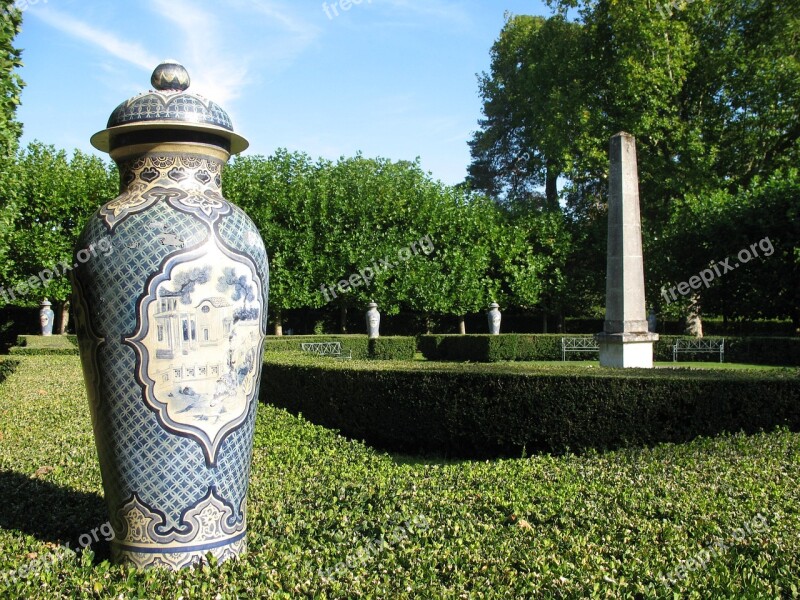 Castle Park Groussay Montfort-l'amaury France Ancient Vases Blue