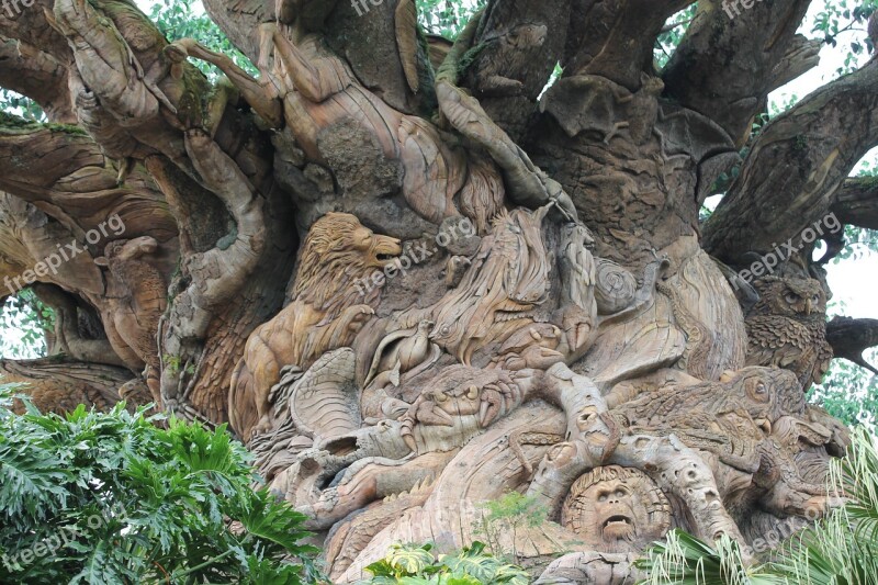 Disney Tree Of Life Wood Carving Animal Sculpture