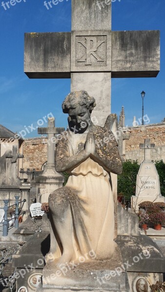 Angel Cross Cemetery Kneel Tombstone