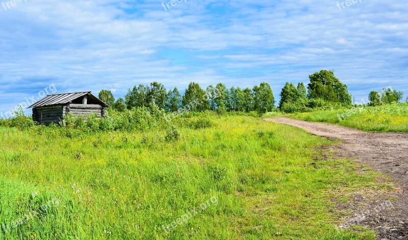 Hut Path Clouds Cottage Sky