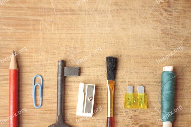 Pen Key Wooden Background Desk