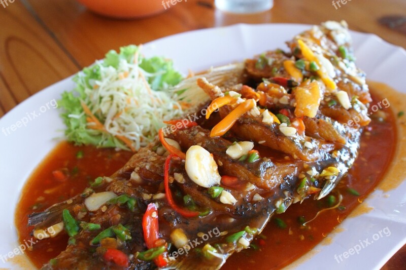 Thai Food Fish In Chili Sweet Sauce Thai Fish In Chili Free Photos