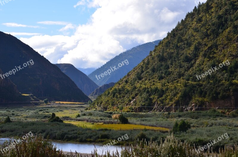 Mountain Water Cloud Tibet Litang