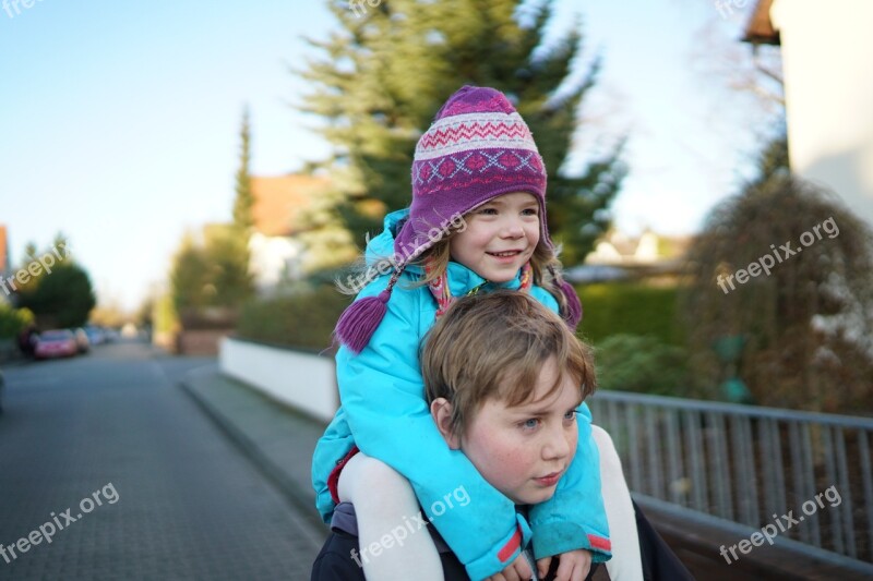 Sister Family Brother Bokeh Piggyback