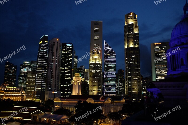 Singapore Night Downtown Architecture City