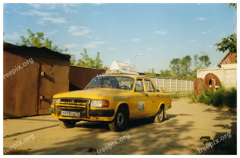 Old Picture Yellow Cab Taxi Volga Gaz-31029 Russia