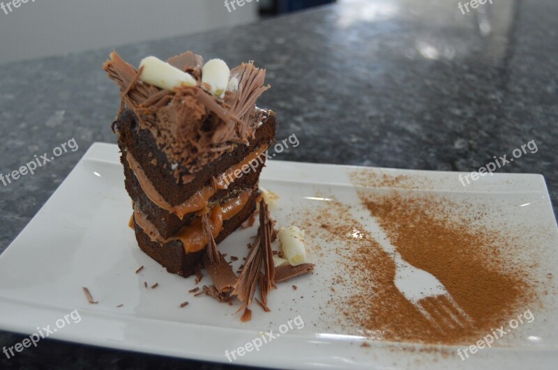 Chocolate Cake Dessert Slice Plate Icing