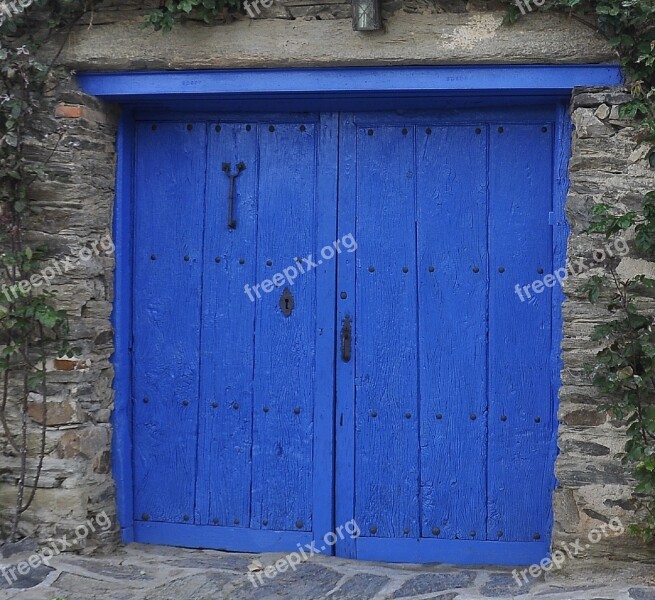 Double Doors Blue Entrance Exit Building