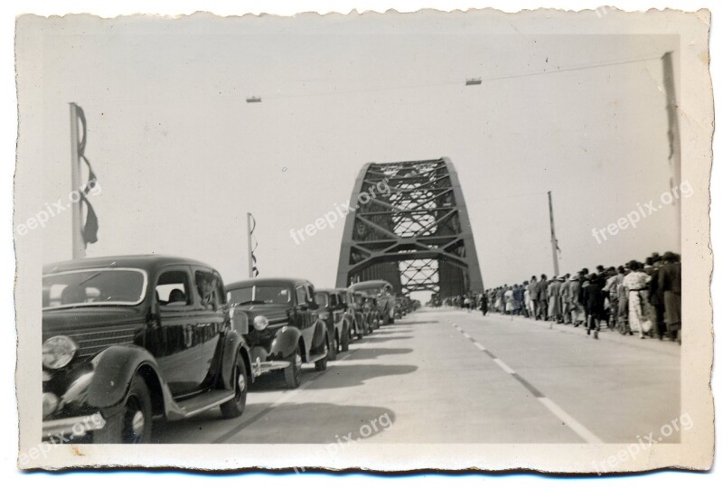 Black White Bridge Historical Arnhem Line Of Cars