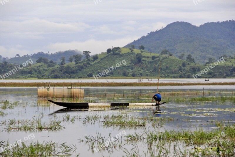 Boat Water Landscape Background Rice Fields