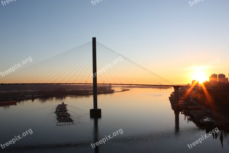 Sunset Fraser River New Westminster Bc Bridge