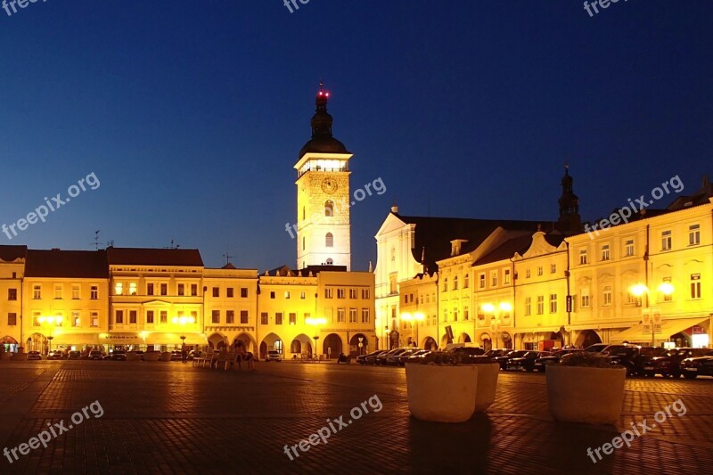 Night Lights City Czech Budejovice Black Tower