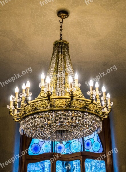 Gaudi House Chandelier Barcelona Spain Ceiling