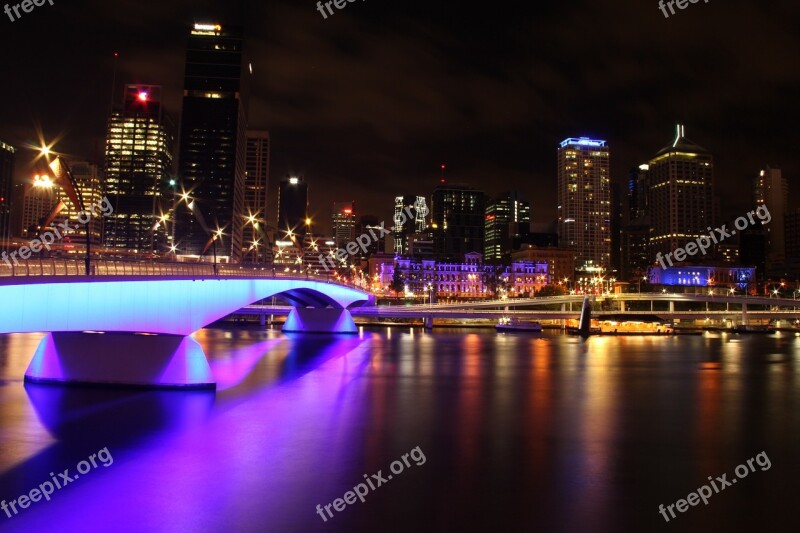 Brisbane Night Brisbane River Victoria Bridge Brisbane City