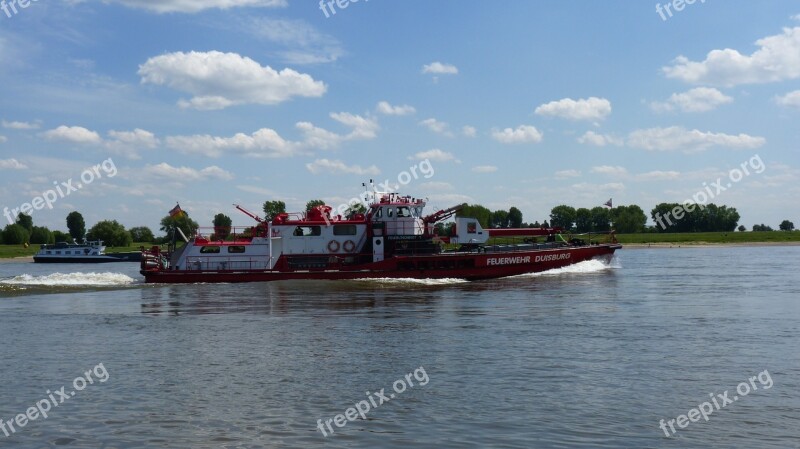 Fire Boat Rhine Water Clouds