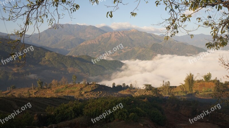 Rice Terrace Clouds Rice Landscape Mountain