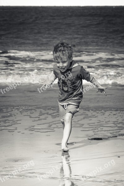 Beach Boy Black And White Vacation Child