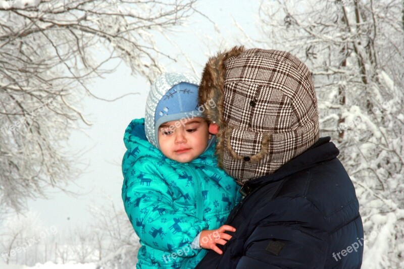 Dad Son Hug Love Winter