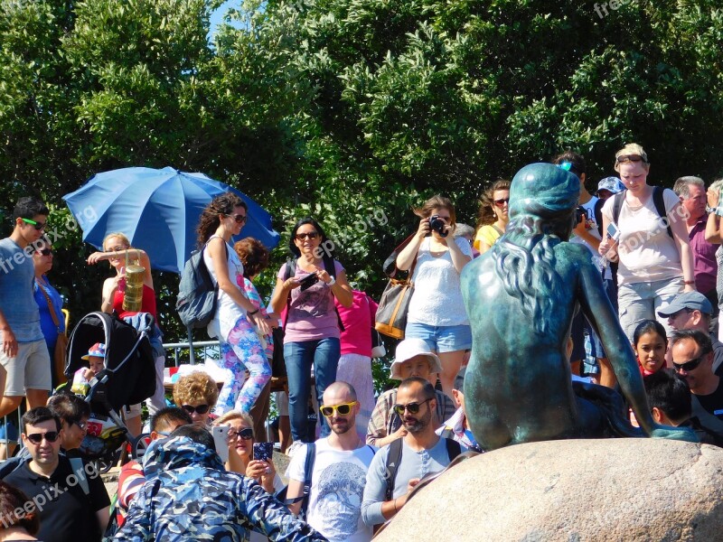 Copenhagen Little Mermaid Denmark People Crowd